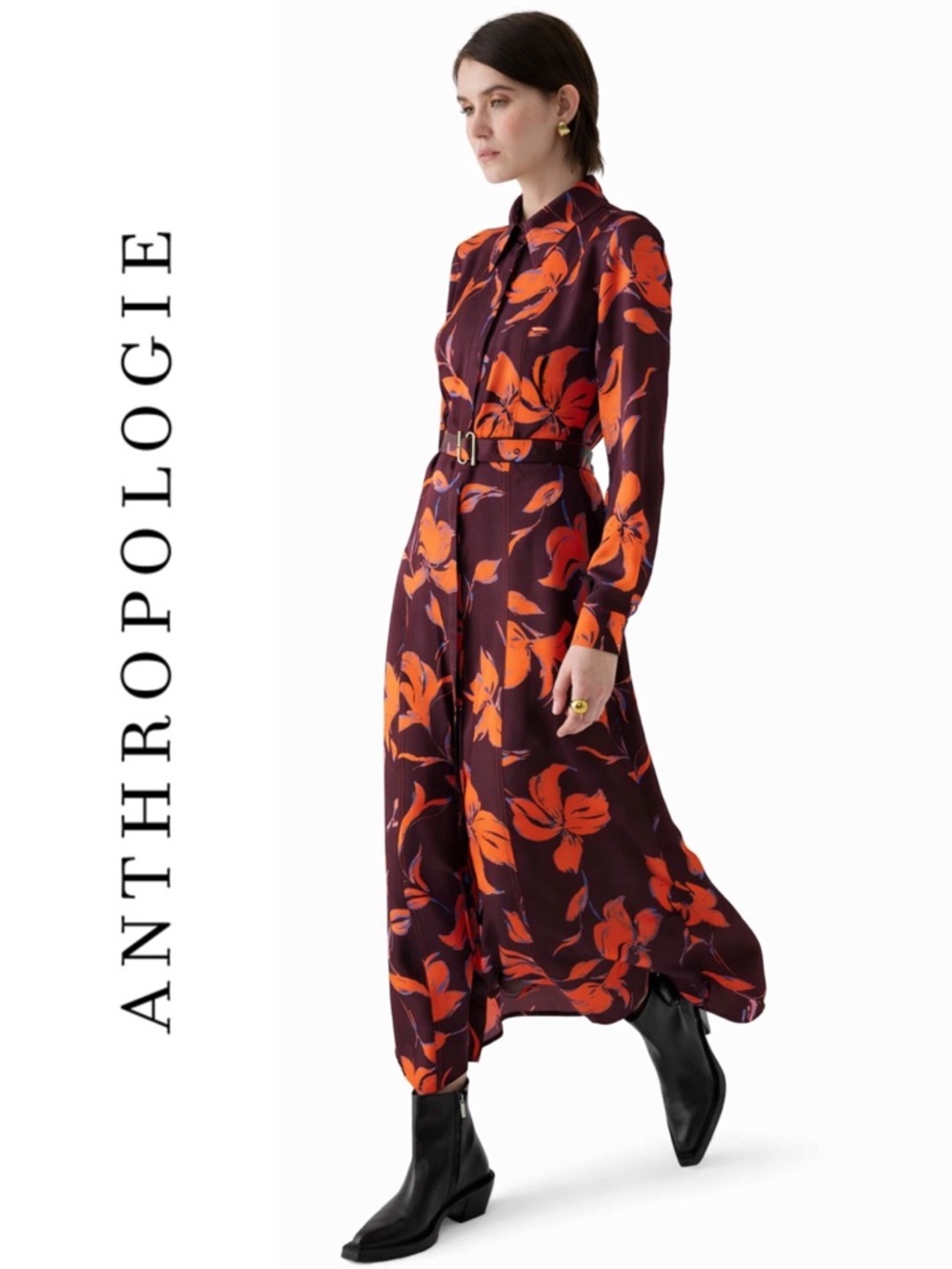 Anthropologie x EXQUISE Long-Sleeve Satin Shirt Dress